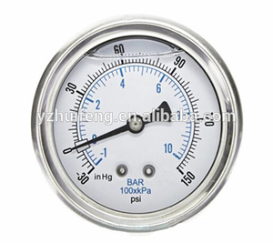 HF Stainless Steel Oil Filled Manometer Hydraulic -30inHg-0-150psi/10bar Water Gas Pressure Gauge en 837-1